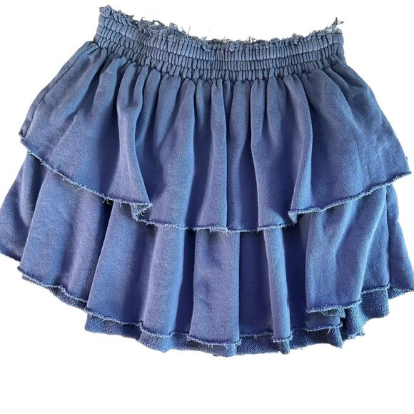 Aerie Weekend Ruffle Tiered Mini Skirt Blue Terry Cloth Pull On Women's Size M - Picture 4 of 13